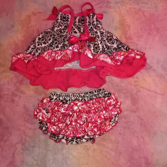 18-24M Cute Paisley Floral Black, White & Hot Pink Baby Girl Outfit - Picture 5 of 9